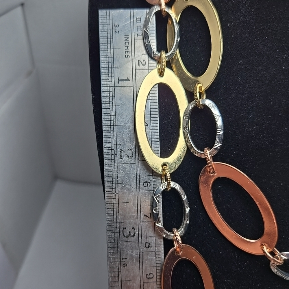 Daisy Fuentes Necklace Mixed Metal Copper Gold Silver Tone Adjustable 18” To 21" - Picture 8 of 10